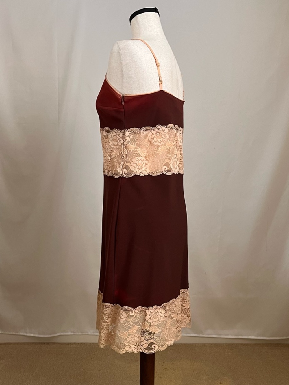 Vintage 90s D&G - Brown Slip Dress with Tan Lace Trim - 46 IT / U.S. 10 - Picture 7 of 16